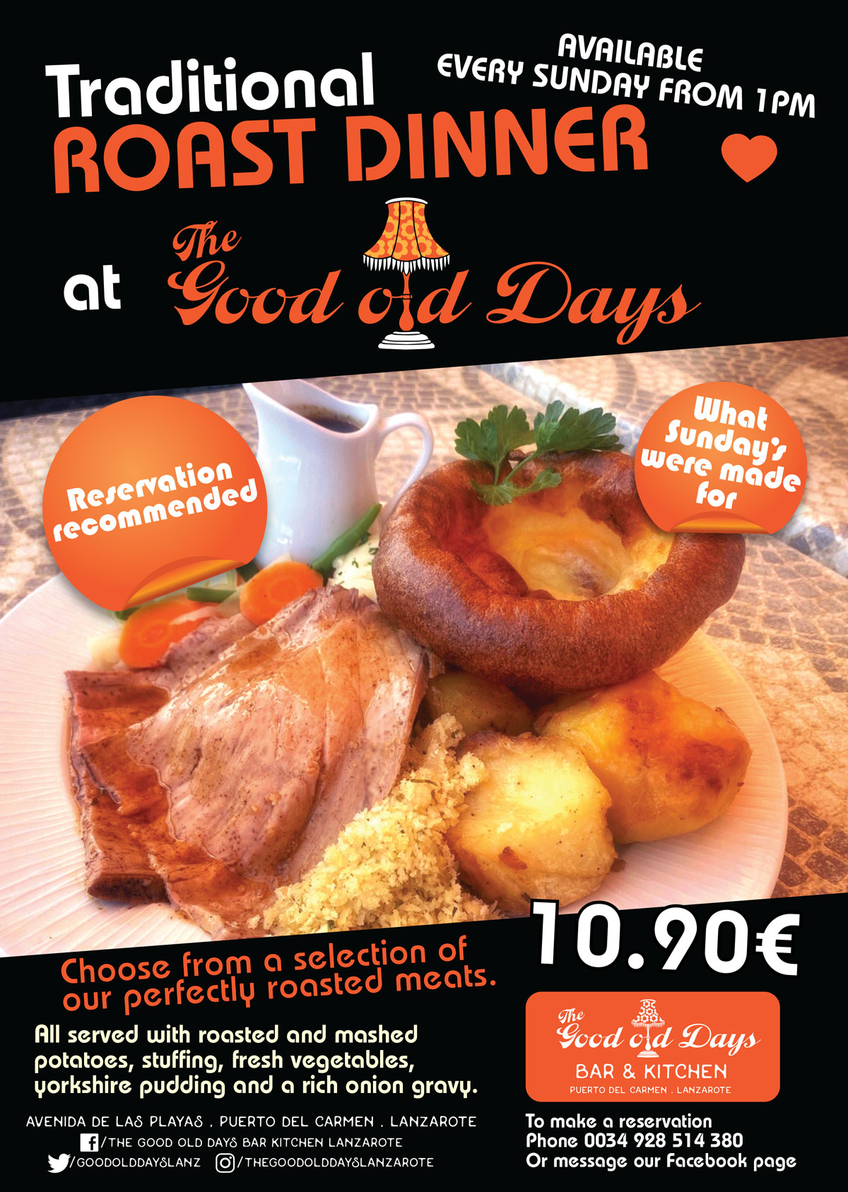 Sunday roast Dinner Puerto del Carmen